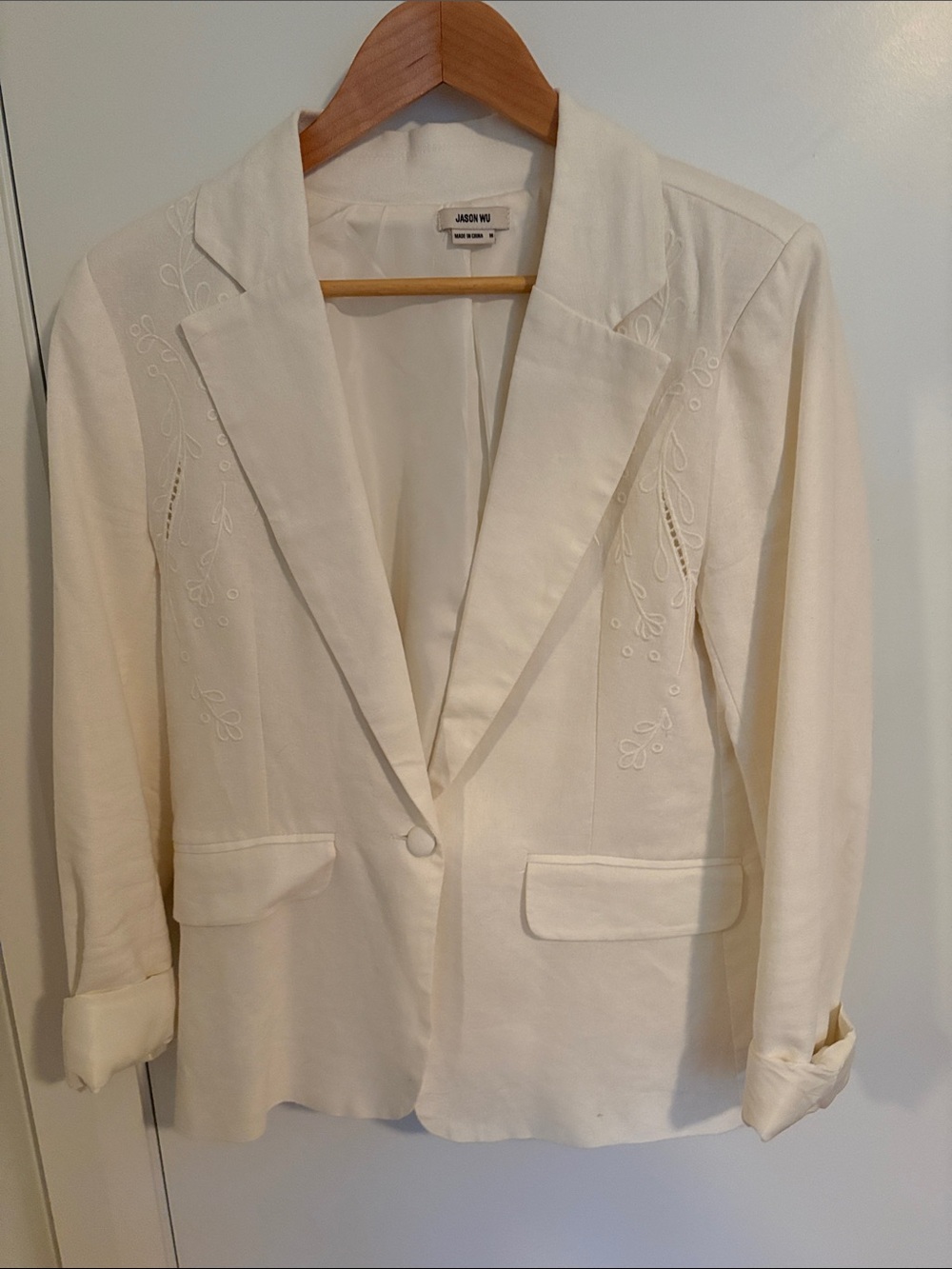 Jason Wu Cream Embroidered Single-Button Blazer